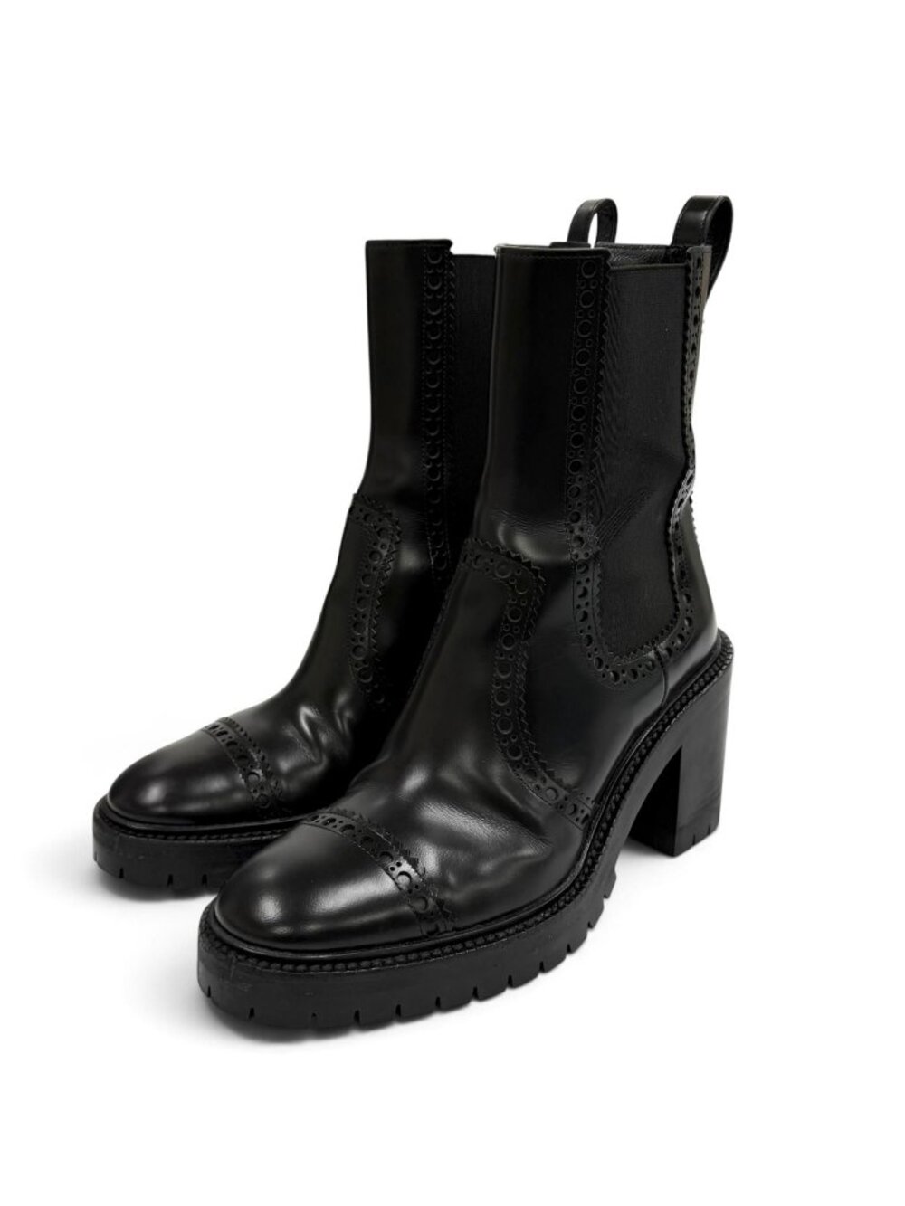 Hermes Lindsay 70 Side Gore Straight Tip Chunky Heel Leather Short Boots Black